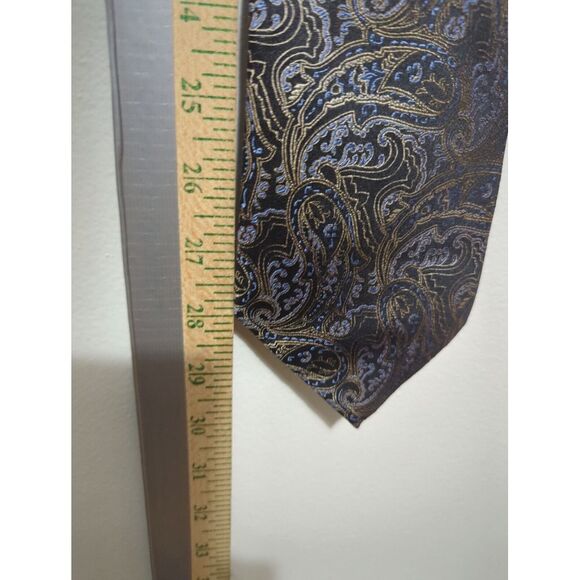 Platinum Designs Mens Washable Black/Silver Paisley Reflective 100% Silk Tie - Picture 7 of 7